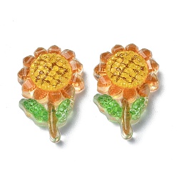 Желтый Прозрачная эпоксидная смола декодирует кабошоны, пайетками, цветок, желтые, 27.5x18x7 мм