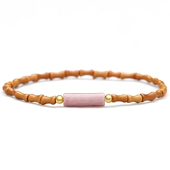 Родонит Браслеты-колонны из натурального родонита, Эластичные браслеты ручной работы из бамбука с оливковой косточкой и бисером для женщин и мужчин, 7-7/8 дюйм (20 см)