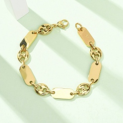 Настоящее золото 18K 304 Браслеты из нержавеющей стали овальной формы с звеньями в виде свиного носа для женщин, ионное покрытие (ip), реальный 18 k позолоченный, 9.25 дюйм (23.5 см)
