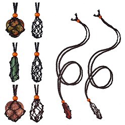 Mixed Color 8Pcs 4 Style Adjustable Braided Waxed Cord Macrame Pouch Necklace Making, Interchangeable Stone, with Wood Beads, Mixed Color, 88~90cm, 2pcs/style