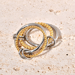 Golden & Stainless Steel Color Twist 304 Stainless Steel Finger Rings for Women, Stackable Rings, Golden & Stainless Steel Color, US Size 7(17.3mm)