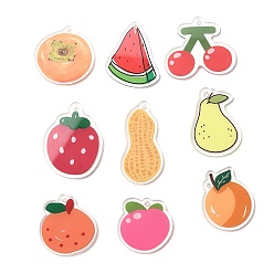 (52) Непрозрачная лаванда Печатные акриловые подвески, фрукты, разноцветные, 38~50x25.5~43x2.5 мм, отверстие : 2.5 мм