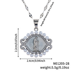 Платина Простые стильные латунные прозрачные кубические цирконии с подвеской в виде сглаза Девы Марии для ежедневного ношения, платина, 15.75 дюйм (40 см)