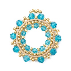 Темно-Голубой Имитация австрийских хрустальных биконусных подвесок из стекла и стекла с прожилками., цветочный шарм, с 304 соединением из нержавеющей стали, граненые, глубокое синее небо, 34.5x33x4 мм, отверстие : 4x3.5 мм