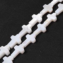 Морская Ракушка Естественных пресноводных оболочки бисер нитей, религия крест, цвет морской раковины, 9.5~10x6.5x2.5 мм, отверстие : 0.9 мм, около 20 шт / нитка, 7.72'' (19.6 см)