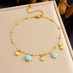 Shell Shape 304 браслеты на ногу из нержавеющей стали и натуральных камней с кисточками, золотые, формы раковины, 8-5/8 дюйм (220 мм)