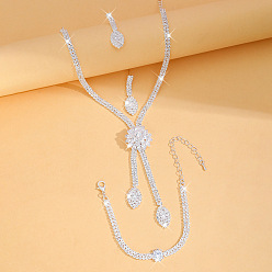 Серебро Ожерелья, серьги-гвоздики и браслеты из сплава с кристаллами и стразами в виде цветка и конского глаза, серебряные, 350мм и 155мм и 40x11мм