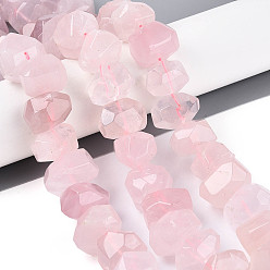 Розовый Кварц Природного розового кварца нитей бисера, граненый самородки, 11~23x11~23x11~19 мм, отверстие : 0.8~1.2 мм, около 26~28 шт / нитка, 14.96~15.55 дюйм (38~39.5 см)