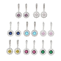 (52) Непрозрачная лаванда Латунные серьги-кольца с кубическим цирконием и паве для женщин, платина, разноцветные, 35x16 мм
