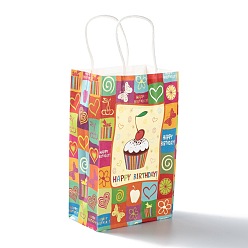 Food Рождественские тематические подарочные пакеты из крафт-бумаги, с ручками, сумки для покупок, образец торта, 13.5x8x22 см