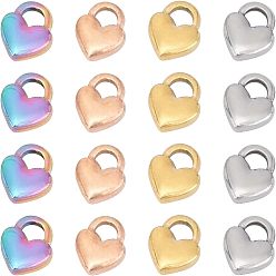 Mixed Color PVD Vacuum Plating 304 Stainless Steel Charms, Heart Lock, Mixed Color, 11x9x3mm, Hole: 3x4mm, 16pcs/box