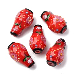 Красный Бусины лэмпворк , неровная ваза с цветочным узором, красные, 29~31x17x16.5 мм, отверстие : 2 мм