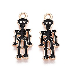 Skull Подвески из сплава и эмали на тему Хэллоуина, золотой свет, череп, 26x10x1 мм, отверстие : 2 мм