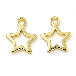 Настоящее золото 18K Латунь прелести, звезда, реальный 18 k позолоченный, 8x6.5x1 мм, отверстие : 1 мм