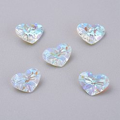 Crystal Shimmer Glass Rhinestone Pendants, Faceted, Heart, Crystal Shimmer, 8.5x12x5mm, Hole: 1.5mm