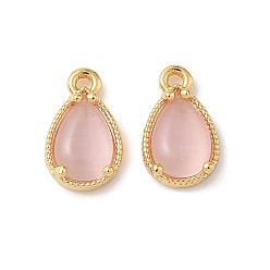 Pink Латунные подвески из измельченного льда с кубическим цирконием, слезинки, без никеля , реальный 18 k позолоченный, розовые, 10.5x6.5x3 мм, отверстие : 0.9 мм
