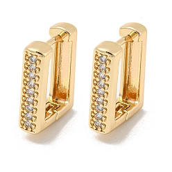 Light Gold Boucles d'oreilles créoles en laiton avec micro pavé de zircone cubique transparent pour femmes, rectangle, or et de lumière, 15x4mm