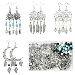 Mixed Shapes Комплекты серег своими руками, включить 25шт. ссылки, 58 подвески из сплава шт., 20 шт. стеклянные круглые бусины, 20шт. синтетический кварц, 20шт синтетическая бирюза, 80 шт. 304 соединительные кольца из нержавеющей стали, разнообразные, 34x28x2 мм, отверстие : 2 мм