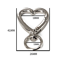 Сердце Цинковые поворотные застежки, для изготовления пакетов, сердце, 41x26x4 мм, отверстия : 10 mm и 18 мм