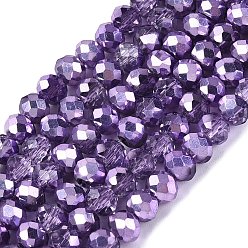 Сине-фиолетовый Прозрачные стеклянные бусины гальваническим пряди, рондель, со серебряным покрытием, с половиным покрытием, окрашенная и подогревом, граненые, синий фиолетовый, 4~4.5x3.5~4 мм, отверстие : 0.8~0.9 мм, около 111~115 шт / нитка, 15.75~16.34 дюйм (40~41.5 см)