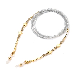 Gris Chaînes de lunettes, tour de cou pour lunettes, avec verre laiton, Perles en laiton, 304 fermoirs à pince de homard en acier inoxydable et extrémités en caoutchouc, or, étoiles, grises , 28.15 pouce (71.5 cm)