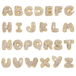 Letter A~Z 26 шт 26 стили латунные бусины из кубического циркония микропаве, буквы, стойки покрытие, долговечный, реальный 18 k позолоченный, Письмо ~ Z, 9~10.5x6.5~11.5x4.5~5.5 мм, отверстие : 2.5~3.5x2 мм, 1 шт / стиль