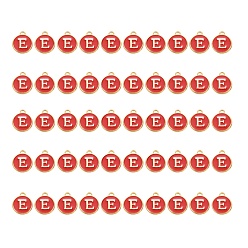 Letter E Подвески из позолоченного сплава, с эмалью, эмалированные блестки, плоско-круглые, красные, letter.e, 14x12x2 мм, отверстие : 1.5 мм, 50 шт / коробка