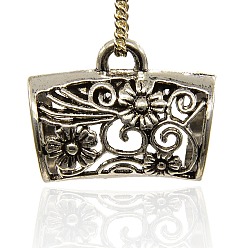 Antique Silver Scarf Pendant Design Alloy Tube Bails, Loop Bails, Large Bail Beads, Tube with Flower Pattern, Antique Silver, 25x32x19mm, Hole: 4.5mm, Inner Diameter: 16mm