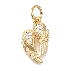 Золотой Латунные микро проложить кубического циркония подвески, долговечный, подвески в виде ангельских крыльев, с целью перехода в кольце, золотые, 17x10x2 мм