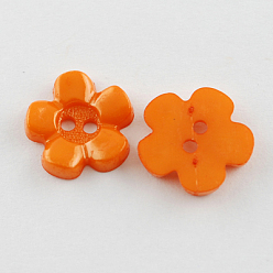 Темно-Оранжевый Акриловые кнопки, 2-луночное, окрашенные, цветок, темно-оранжевый, 15x15x3 мм, отверстие : 2 мм