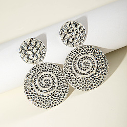 Платина Плоские круглые серьги-гвоздики из сплава и железа в богемном стиле, платина, 88x55 мм