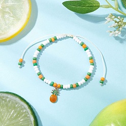 Ананас 9шт. браслеты с подвесками из сплава и эмали на фруктовую тематику, стеклянные бусины плетеные браслеты из бисера для женщин, ананас, 1.75x0.9x0.25 см, внутренний диаметр: 2-1/8 дюйм (5.3 см) ~ 3-5/8 дюйм (9.2 см)