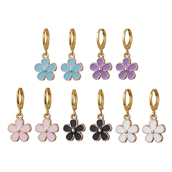 (52) Непрозрачная лаванда Серьги-кольца из сплава и эмали, цветок, золотые, разноцветные, 28x13 мм