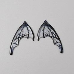 Черный Подвески из полупрозрачной смоляной пудры с блестками, крылатые прелести, чёрные, 48x34x2 мм, отверстие : 1.2 мм