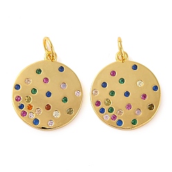 Настоящее золото 18K Подвеска из латуни с микропаве из кубического циркония, с целью перехода в кольце, долговечный, плоско-круглые, реальный 18 k позолоченный, 17x15x1.5 мм