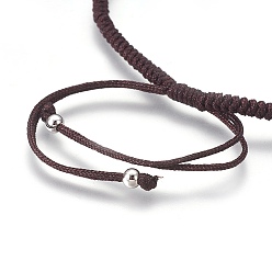 Coconut Brown Nylon Cord Braided Bead Bracelets Making, with Brass Beads, Long-Lasting Plated, Real Platinum Plated, Coconut Brown, 10-1/4 inch~11-5/8 inch(26~29.6cm)