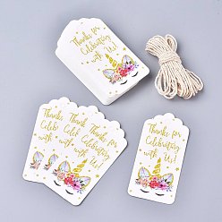 Pferd Geschenkanhänger aus Papier, Tags hängen, mit Baumwollkordel, für Hochzeit / Valentinstag / Erntedank, Rechteck, Pferd Muster, 9.5x4.5x0.05 cm, Bohrung: 5.3 mm, 50 Stück / Set