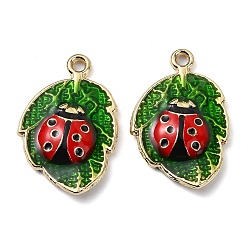 Золотой Стойки обшивки сплава эмали подвески, без никеля , листик с подвеской в виде божьей коровки, золотые, 22x14.5x3.5 мм, отверстие : 1.6 мм