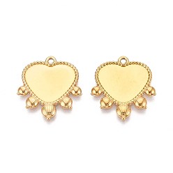 Настоящее золото 18K 304 Настройки кабошон из нержавеющей стали кулон, ионное покрытие (ip), сердце, реальный 18 k позолоченный, лоток : 14.5x18 мм, 25.5x23x2 мм, отверстие : 1.8 мм