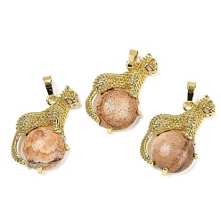 Пейзажный Джаспер Натуральный яшмовый шар с подвесками в форме леопарда из латуни, стойки покрытие, без кадмия и без свинца, долговечный, 35x22x6.5 мм, отверстие : 7x3.5 мм