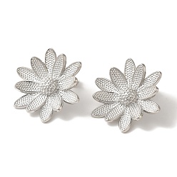Платина Серьги-гвоздики из латуни с реечным покрытием, без кадмия и без свинца, долговечный, цветок, платина, 24.5x28 мм