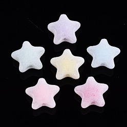 Mixed Color Flocky Acrylic Beads, Bead in Bead, Star, Mixed Color, 18.5x20x12mm, Hole: 2.8mm