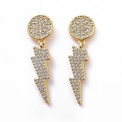 Chapado en Oro Real 18K Aretes colgantes con forma de rayo y circonita cúbica transparente, joyas de latón para mujer, real 18 k chapado en oro, 33 mm, pin: 0.8 mm