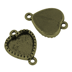 Antique Bronze Tibetan Style Alloy Link Cabochon Settings, Heart, Cadmium Free & Lead Free, Antique Bronze, Tray: 12x12mm, 21x15x4mm, Hole: 2mm, about 500pcs/1000g