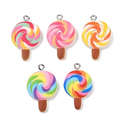 (52) Непрозрачная лаванда Подвески из непрозрачной смолы, окрашенные распылением, имитация еды, леденец очарование, с платиновыми тоновыми железными петлями, разноцветные, 29x19x6 мм, отверстие : 2 мм