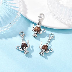 Античный Серебристый & Платиновый Подвесные украшения из сплава в тибетском стиле и натурального дерева венге, с карабин-лобстерами , старинное серебро и платина, 34 мм
