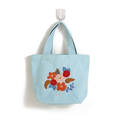Sky Blue DIY Flower Pattern Handbag Embroidery Bag Kits, Including Embroidery Cloth & Thread, Needle, Embroidery Hoop, Instruction Sheet, Sky Blue, 200mm