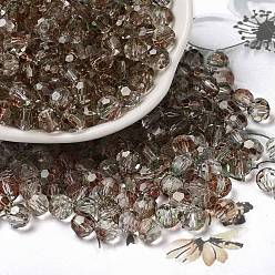 Седло Коричневый Прозрачные цвета стеклянные круглые бусины, круглое отверстие, граненые, седло коричневый, 6x5.5 мм, отверстие : 1.2 мм, Около 2000 шт / фунт