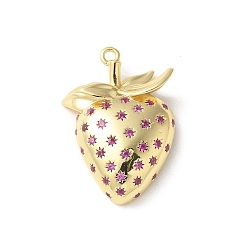Настоящее золото 18K Латунные микро проложить кубического циркония подвески, клубника прелести, без свинца и без кадмия, долговечный, реальный 18 k позолоченный, 25x17x6 мм, отверстие : 1.4 мм