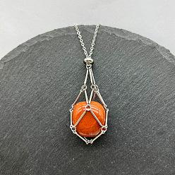 Красный Камень Подвеска-мешочек из натуральной красной яшмы с подвесками в технике макраме 201 ожерелья из нержавеющей стали, цвет нержавеющей стали, 23.62 дюйм (60 см)